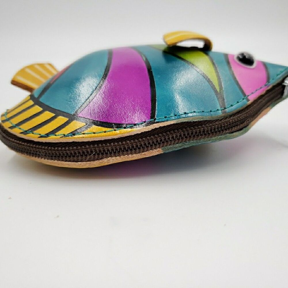 Tropical Fish Wristlet Coin Purse Handmade Leather Zipper Pouch Cruise Accessory - Picture 10 of 15